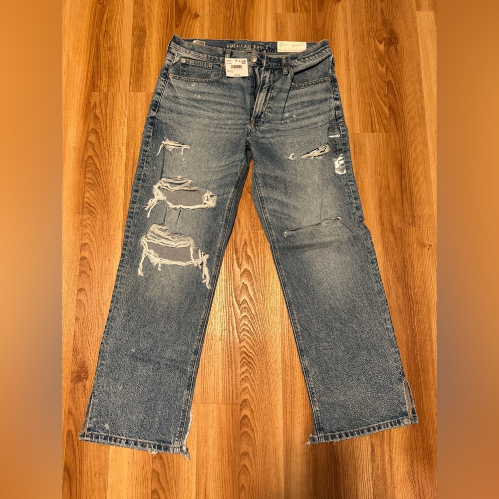American Eagle Low Rise Baggy Straight Ripped Jeans